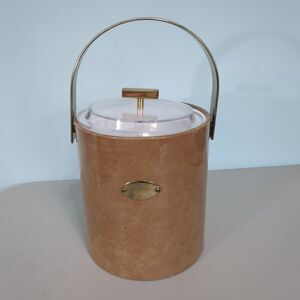 Vintage Ice Bucket George Briard Gold Wood Grain Trim bar cart mid centu…